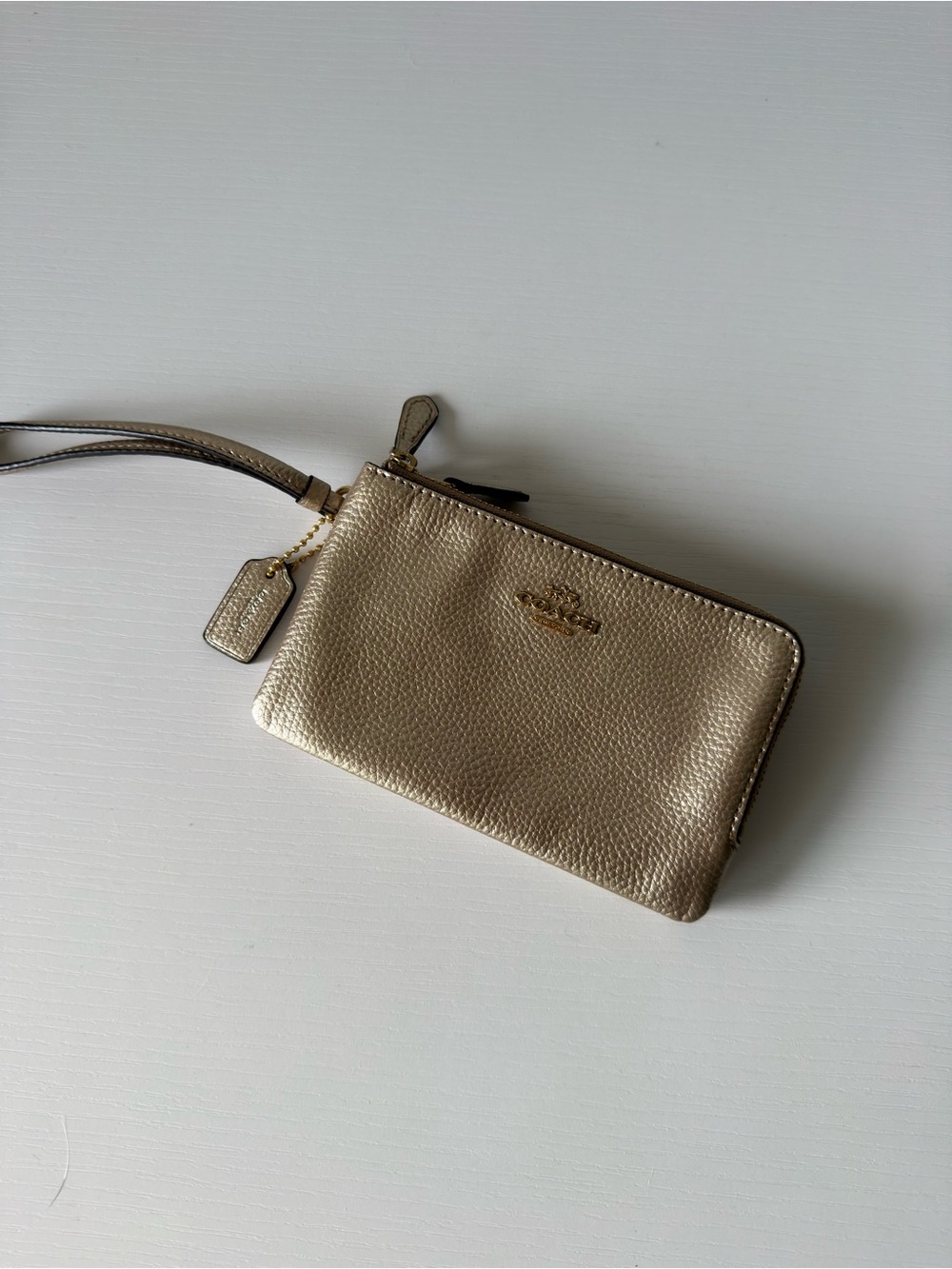 Coach Metallic Gold Pebbled Leather Wristlet